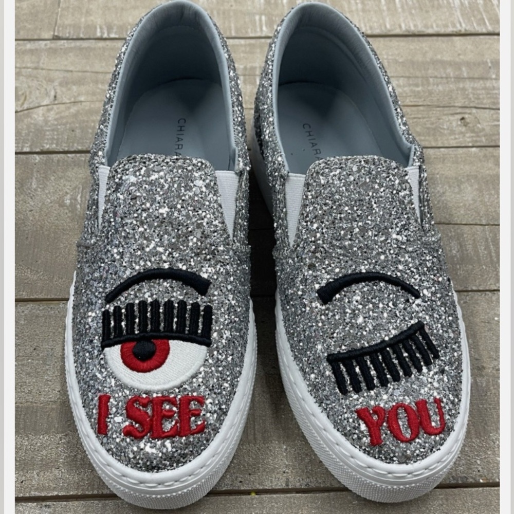 NIB Chiara Ferragni I See You Glitter Slip On Sneakers  Size: 38 (US 7-7.5)